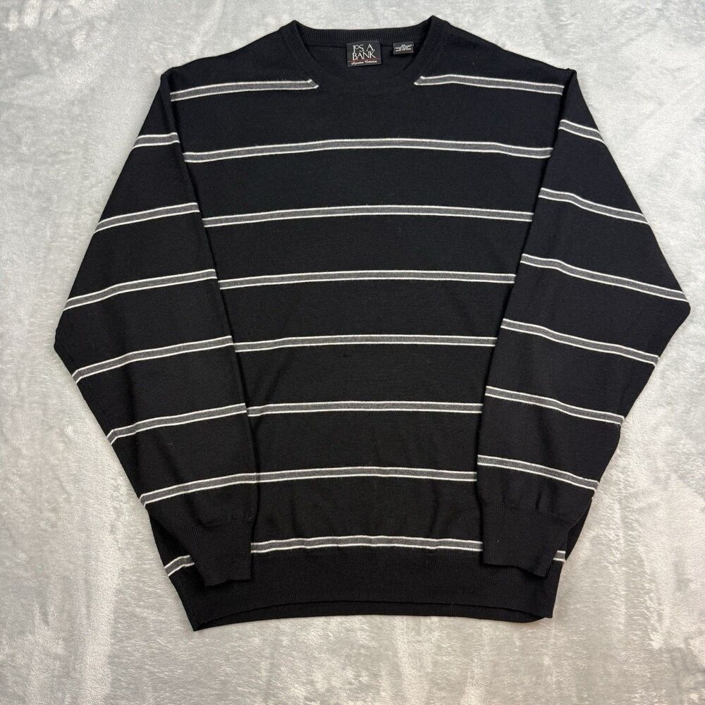 Jos A Bank Signature Collection Mens XL Black Striped Merino Wool Sweater